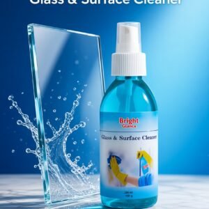Bright Glance Glass and Surface Cleaner bottle with glass panel and water splash